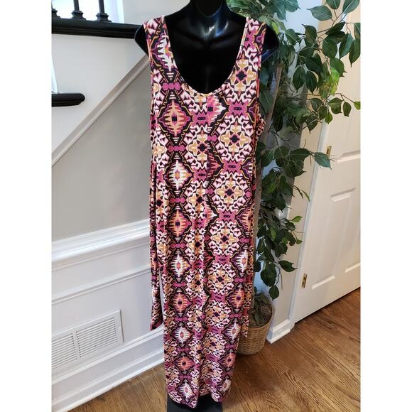 House of Bailey Long Maxi Dress Womens Large Multi Scoop Neck Drawstring Waist - Picture 3 of 13
